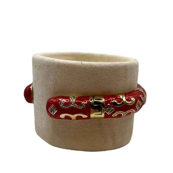 Lauren G Adams Enamel Engagement Cuff Bracelet Quick Release Clasp Gold Plated - Picture 3 of 8